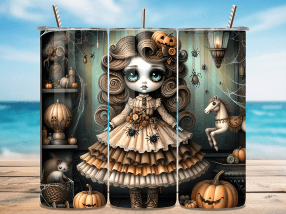 Download Spooky Doll with Pumpkins Tumbler Wrap - Spooky doll Collection