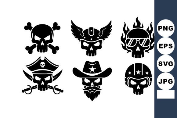 Download Set of Six Black Skull Icons with Pirate - Skull icons Collection